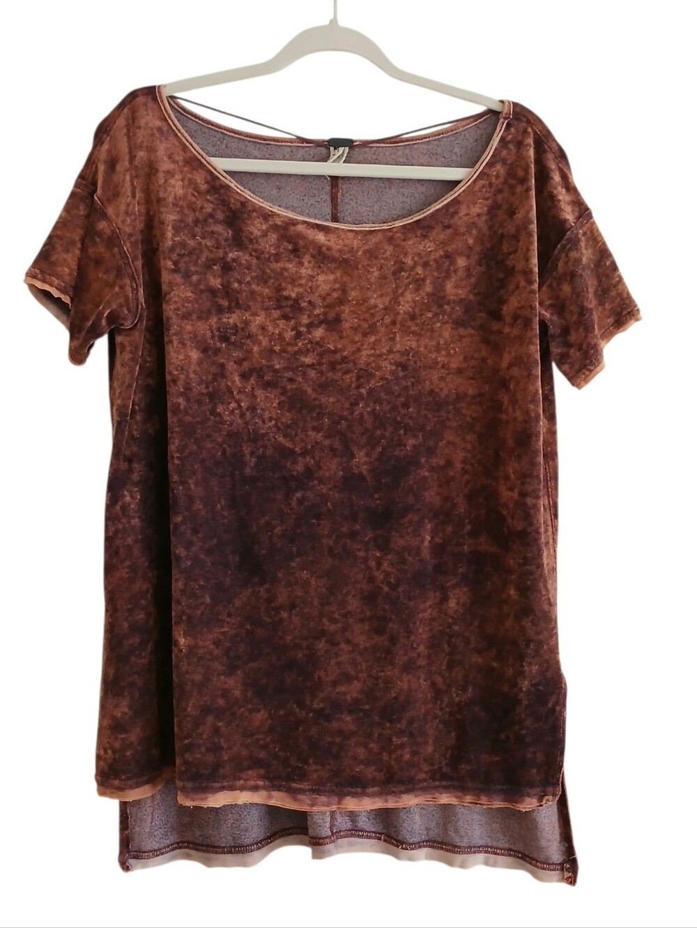 FREE PEOPLE We The Free Oversized Velvet Tunic Women's M Rust Slouchy Raw Hem